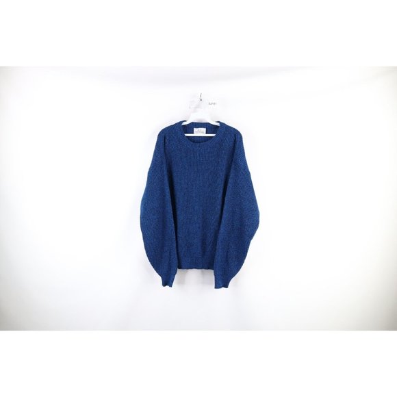 Vintage Other - Vintage 70s Streetwear Mens Large Blank Ribbed Knit Crewneck Sweater Blue USA